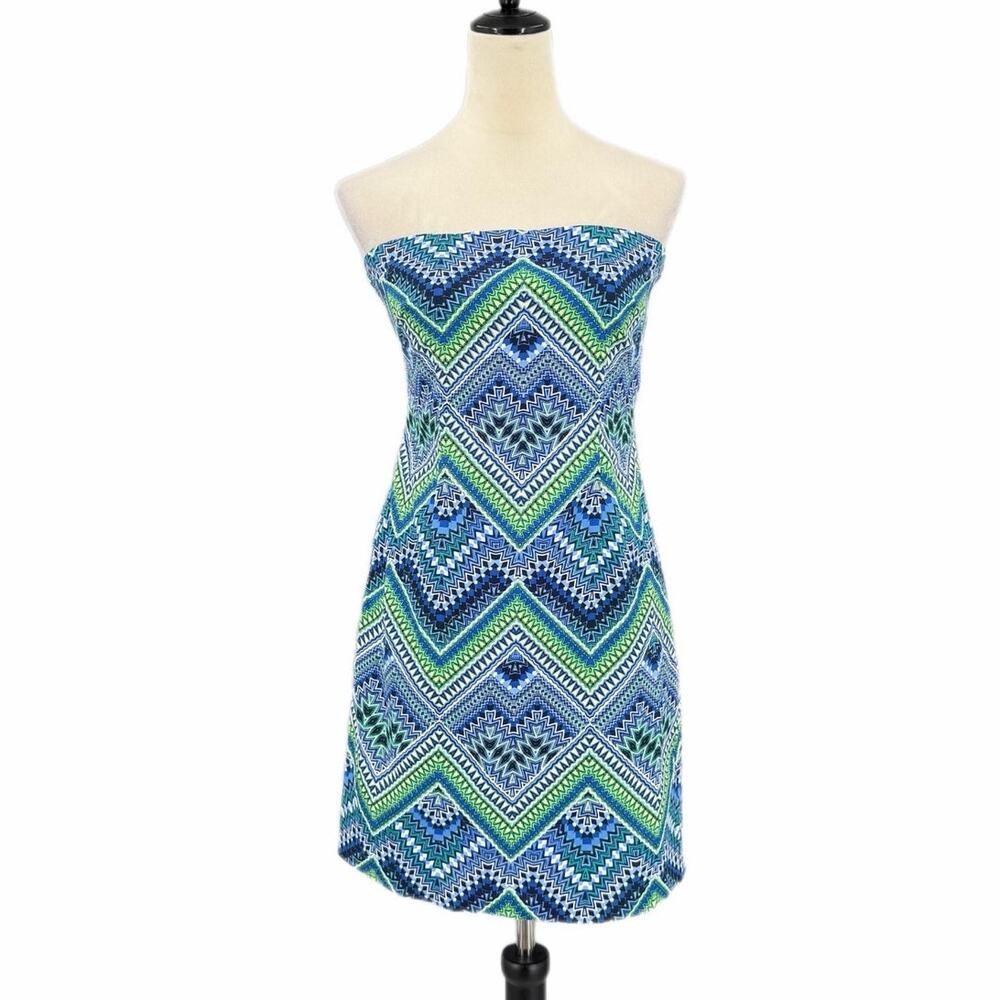 Laundry NEW Geometric Blue Green Bright Summer Party Casual Tube Top Mini Dress